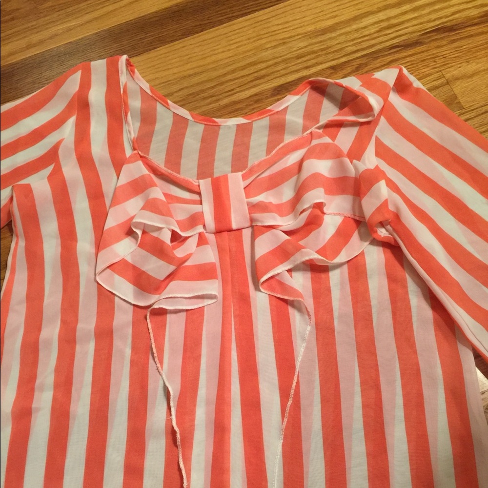 Coral stripe bow back shirt